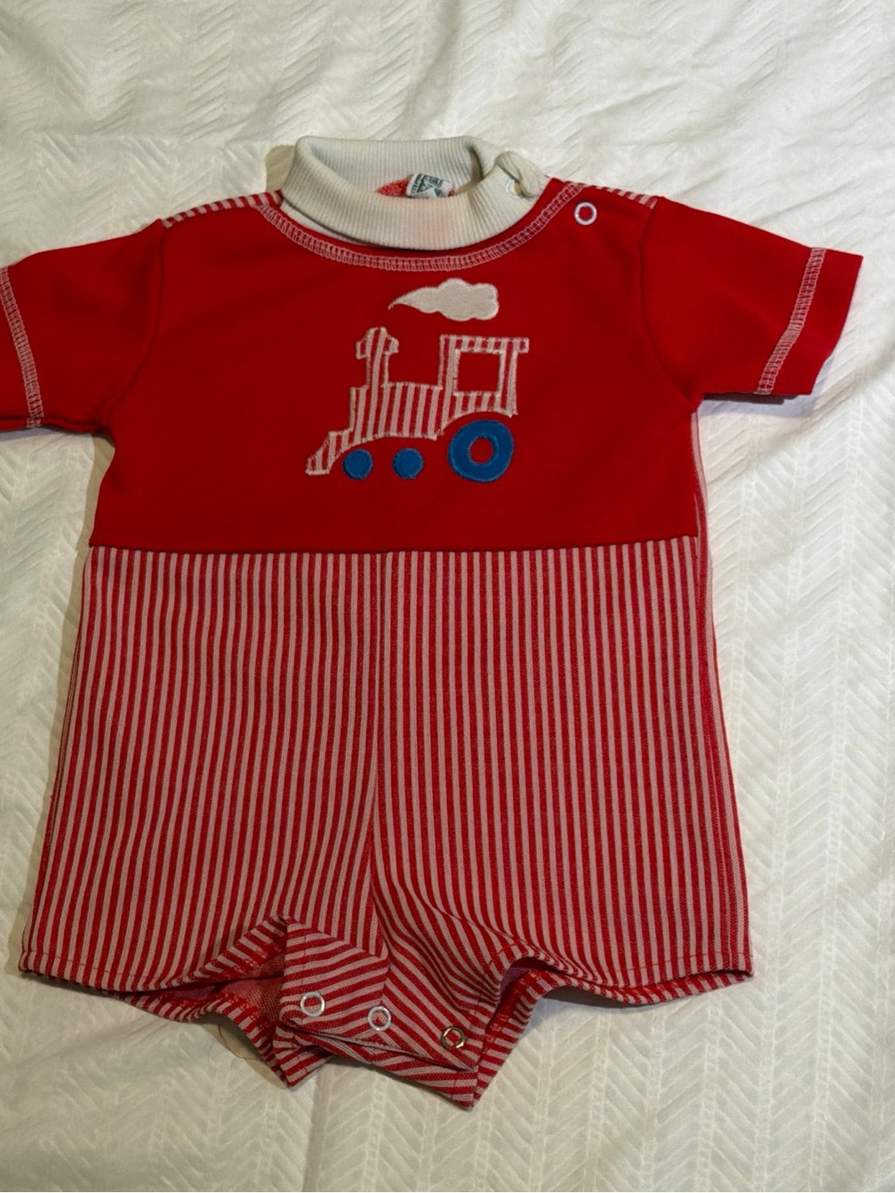 Vintage Red Train Applique Baby One-Piece Romper - k-mart